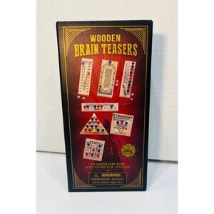 Wooden Brain Teasers 7 Game Set New In Box Great Gift Too 54 Pieces 6 Dice